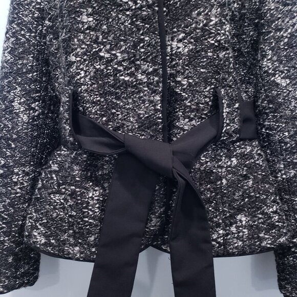 Sandro Sportswear Tweed Blazer Jacket Tie Waist Black Size M Moto Dark Feminine - Picture 2 of 11